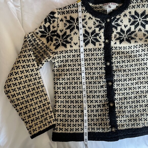 Point Zero Nicole Benisti Women's 100% Wool Cardigan Snowflakes Button-Up M - Picture 6 of 9